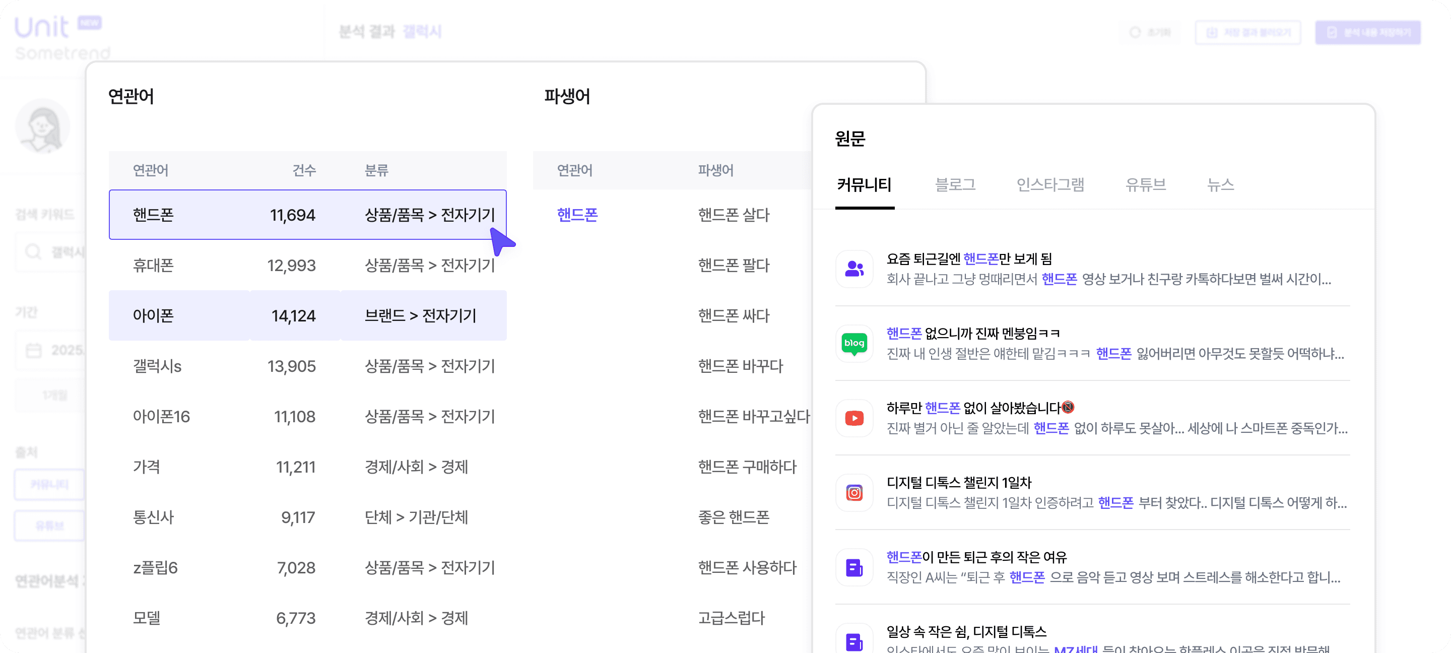 커뮤니티 분석 예시 화면